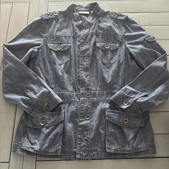 CHICO’S | Chambray Military Jacket Sz 1(8) - Picture 1 of 7